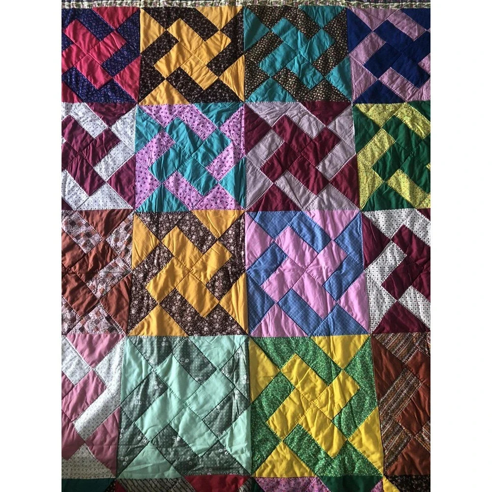Vintage Quilt Pinwheel Design Bright Multicolored Design Hand Stitched 64x86 USA